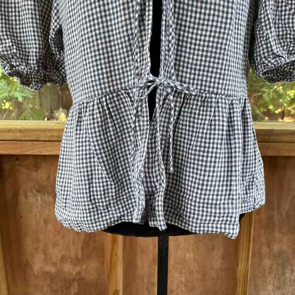 Wilfred Aritzia Violette 100% Linen Blouse Grey And White Check Size M - Picture 5 of 10